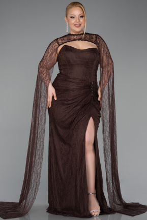 Abendkleid in Übergröße Lang Spitze Braun ABU6070