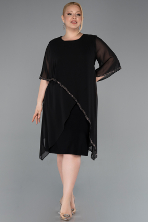 Einladungskleid In Übergröße Midi Chiffon Schwarz ABK2600