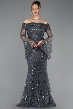 Anthrazit Abendkleid İm Meerjungfrau-Stil Schuppig Lang ABU5623