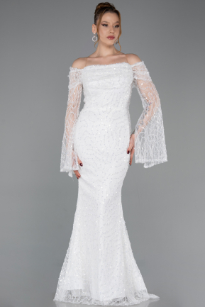 Weiß Abendkleid İm Meerjungfrau-Stil Schuppig Lang ABU5623