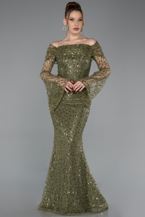 Khaki Abendkleid İm Meerjungfrau-Stil Schuppig Lang ABU5623