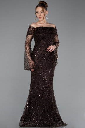 Braun Abendkleid İm Meerjungfrau-Stil Schuppig Lang ABU5623