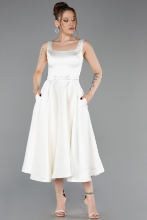 Weiß Partykleid Satin Midi ABK2586