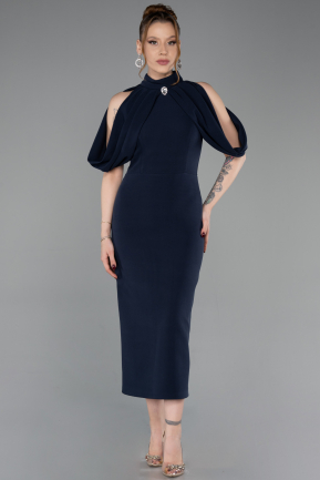 Marineblau Abendkleid Midi ABK2517