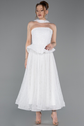 Abendkleid Midi Spitze Weiß ABK2613