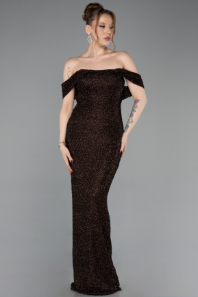 Abendkleid Lang Perlenbesetzt Braun ABU6057
