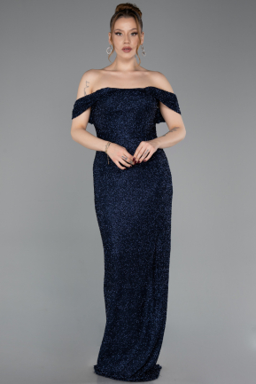 Abendkleid Lang Perlenbesetzt Marineblau ABU6057