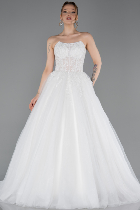 Hochzeitskleider Lang Satin Weiß ABG097