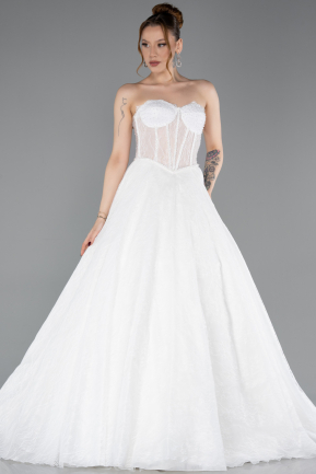 Hochzeitskleider Lang Spitze Weiß ABG038