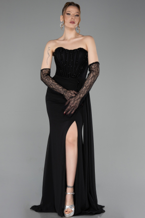 Schwarz Standesamtkleid Chiffon Lang ABU5791