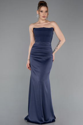 Abschlusskleid Lang Satin Marineblau ABU6061