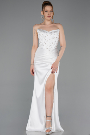 Abschlusskleid Lang Satin Weiß ABU6091