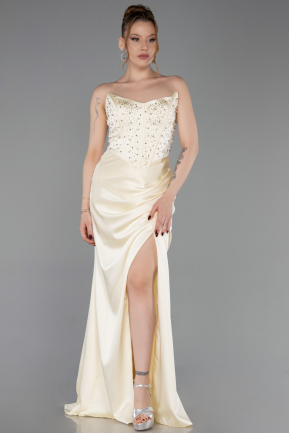 Abschlusskleid Lang Satin Gelb ABU6091