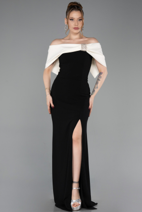 Schwarz-Creme Abendkleid Lang ABU3775