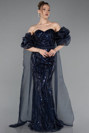 Abendkleid Lang Schuppig Marineblau ABU6099