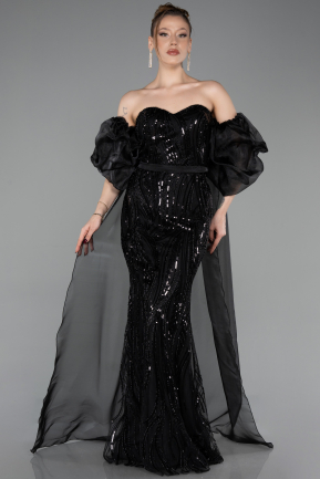 Abendkleid Lang Schuppig Schwarz ABU6099