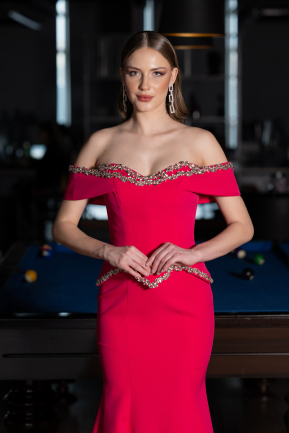 Fuchsie Abendkleid İm Meerjungfrau-Stil Lang ABU5755