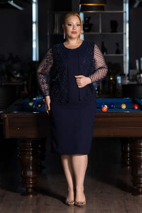 Abendkleid in Übergröße Midi Marineblau ABK2417
