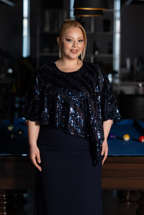 Abendkleid in Übergröße Midi Marineblau ABK2609