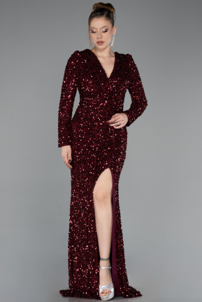 Weinrot Abendkleid Schuppig Lang ABU4329