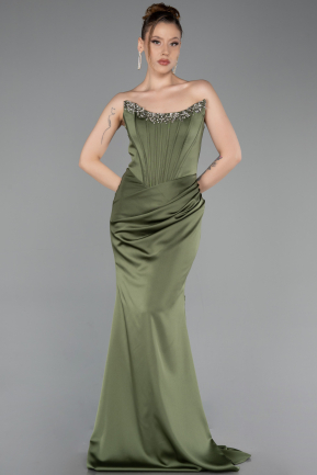 Abendkleid im Meerjungfrau-Stil Lang Satin Khaki ABU6109