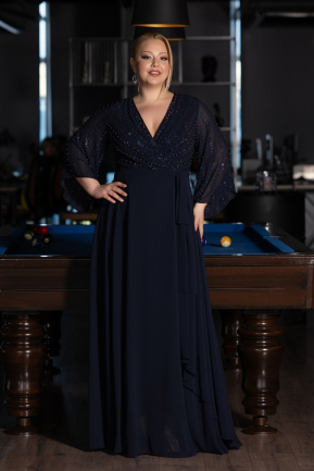 Abendgarderobe in Großen Größen Lang Chiffon Marineblau ABU6067