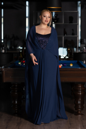 Abendgarderobe in Großen Größen Lang Chiffon Marineblau ABU6071
