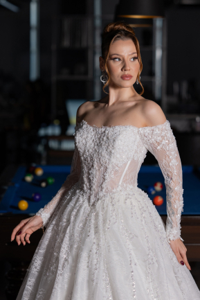 Hochzeitskleider Lang Spitze Weiß ABG194
