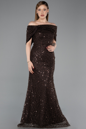 Abschlusskleid Lang Spitze Dunkelbraun ABU6119