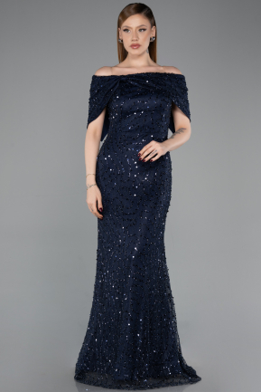 Abschlusskleid Lang Spitze Marineblau ABU6119