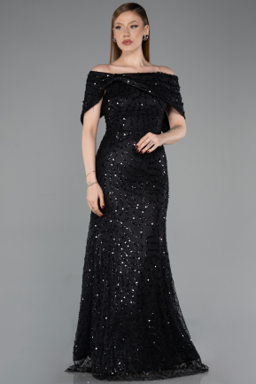 Abschlusskleid Lang Spitze Schwarz ABU6119
