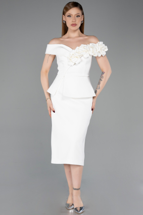 Abendkleid Midi Weiß ABK2615