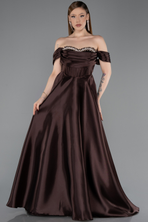 Braun Abendkleid Satin Lang ABU5530