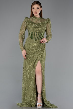 Khaki Abendkleid Spitze Lang ABU5771