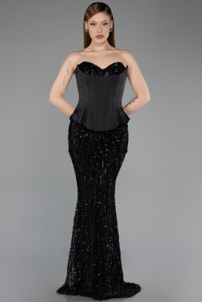 Abendkleid Lang Schuppig Schwarz ABU5978