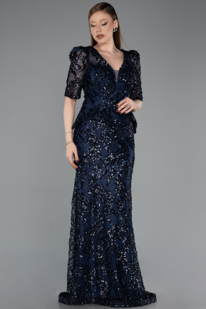 Marineblau Abendkleid Schuppig Lang ABU5621