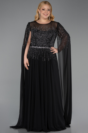 Abendkleid in Übergröße Lang Chiffon Schwarz ABU6095