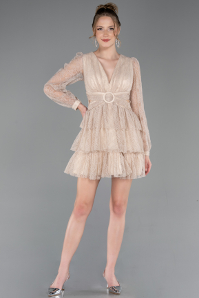 Partykleid Kurz Spitze Beige ABK2623