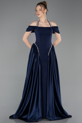 Marineblau Standesamtkleid Satin Lang ABU5995
