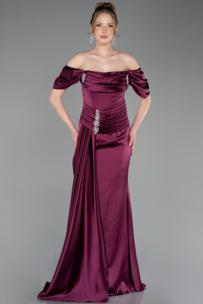 Pflaume Abendkleid İm Meerjungfrau-Stil Satin Lang ABU5765