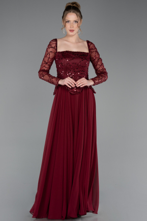 Abendkleid Lang Chiffon Weinrot ABU6157