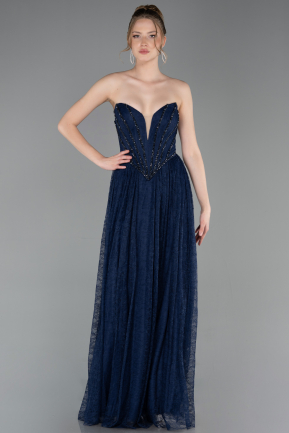 Abschlusskleid Lang Spitze Marineblau ABU6160