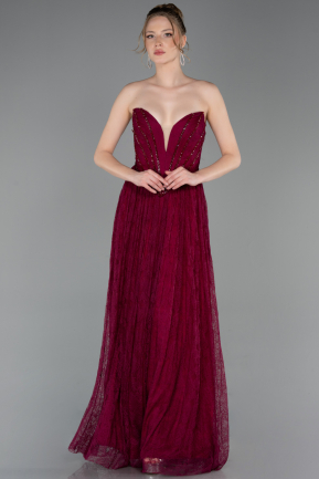 Abschlusskleid Lang Spitze Pflaume ABU6160