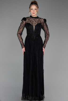 Abschlusskleid Lang Spitze Schwarz ABU6160