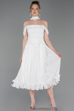 Partykleid Midi Chiffon Weiß ABK2619