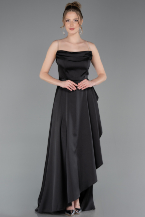 Abschlusskleid Lang Satin Schwarz ABU6130