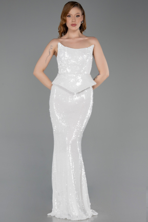 Weiß Abendkleid İm Meerjungfrau-Stil Lang ABU5721