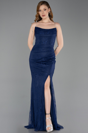 Abschlusskleid Lang Spitze Marineblau ABU6172