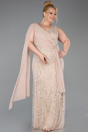 Abendkleid in Übergröße Lang Perlenbesetzt Gold ABU6133