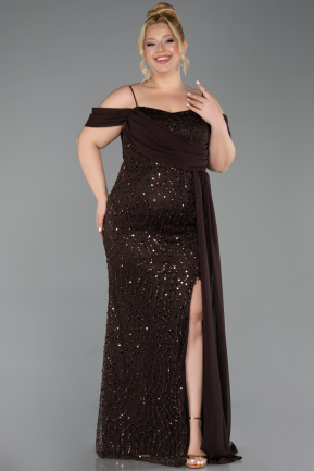 Abendkleid in Übergröße Lang Schuppig Braun ABU6134